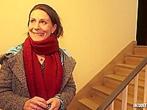 brunette, casting, bestemor, voksen, strømper