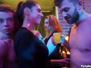 A Group Of Naughty Girls Is Having Tons Of Fun In The Night Club, With Handsome Guys