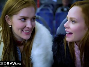 Two Beauties Fornicate Giant BIG BLACK COCK On Bus!