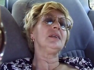 Mature Pauline Fingers Her Old Pussy In A Car And Gets Fucked