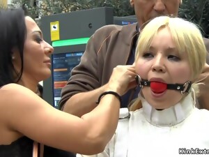 Nude Blond In Strait Jacket In Public