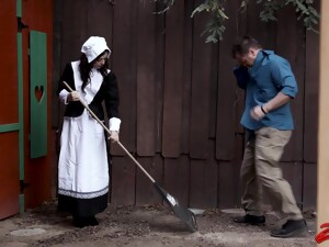 امرأة سمراء, زوجين, خدامه, خجولة, زي مدرسى