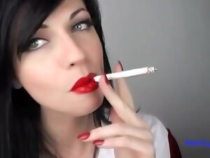 Stunning Brunette Smoking
