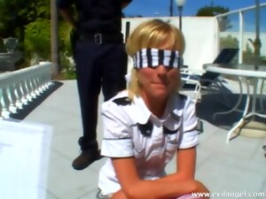 Nerdy Blond Slut Gets Face-fucked By A Cop Outdoors