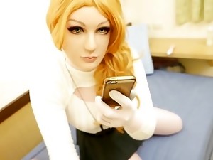 asiat, crossdresser, masturbering, strømpebukser