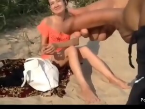 Horny Guy Masturbates At The Beach While Horny Lady Watches Him