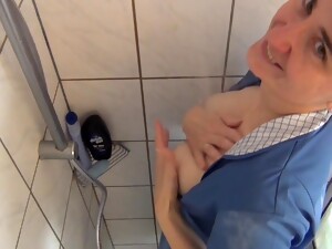 ώριμη, μιλφ, ντους, σόλο