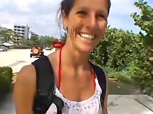 strand, stora bröst, brunett, söt, runkning