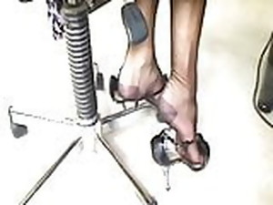 føtter, fetish, nylon, kontor, strømper