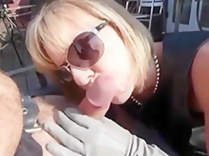 blond, brittiska, kuksugande, läder, milf