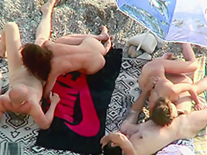 strand, groepsseks, openbaar, swingers, amateur