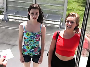 Horny dude gets on a bus and ends up having fun with several hot chicks